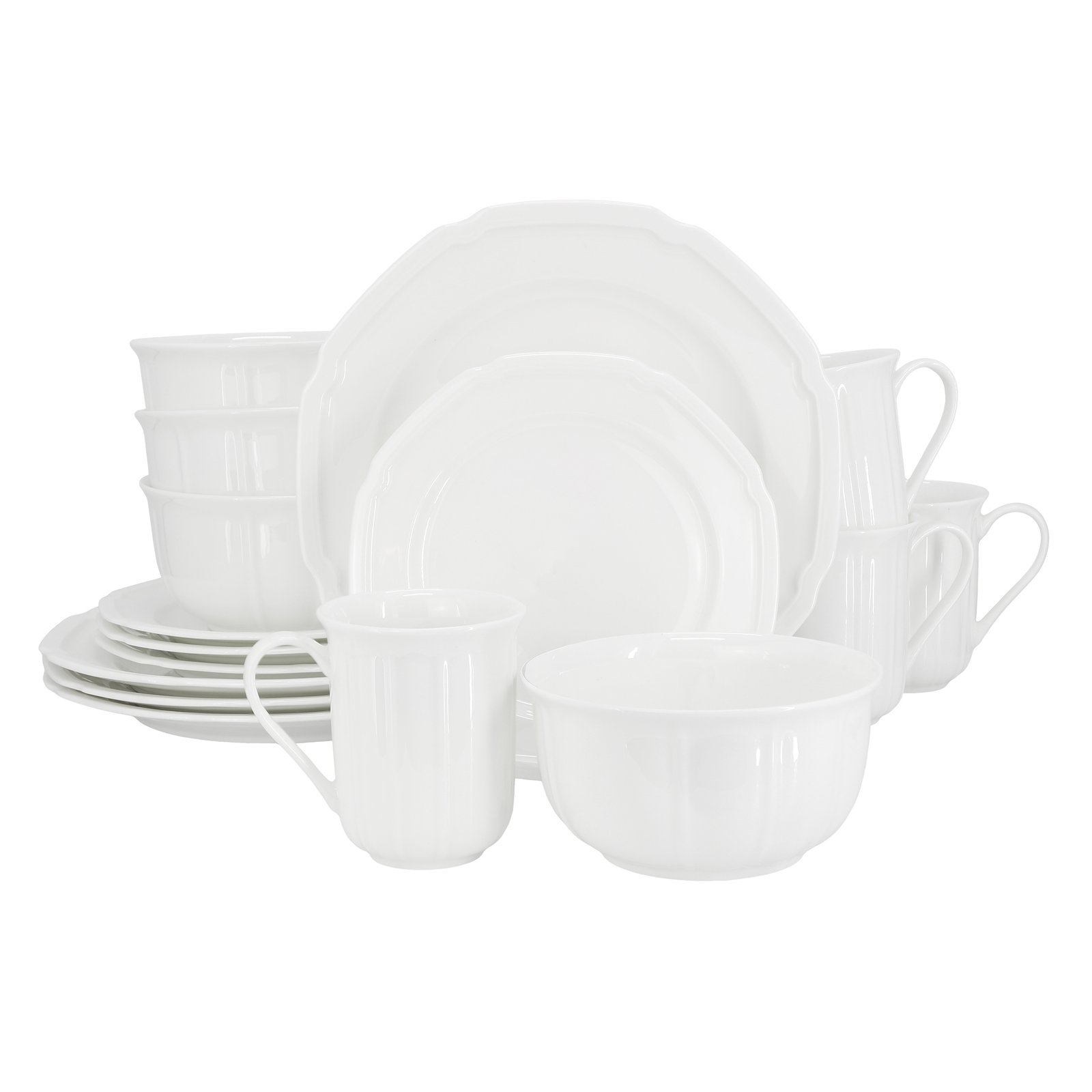 Meritage Bavaria 16 Piece Scallop Rim Bone China Dinnerware Set in White