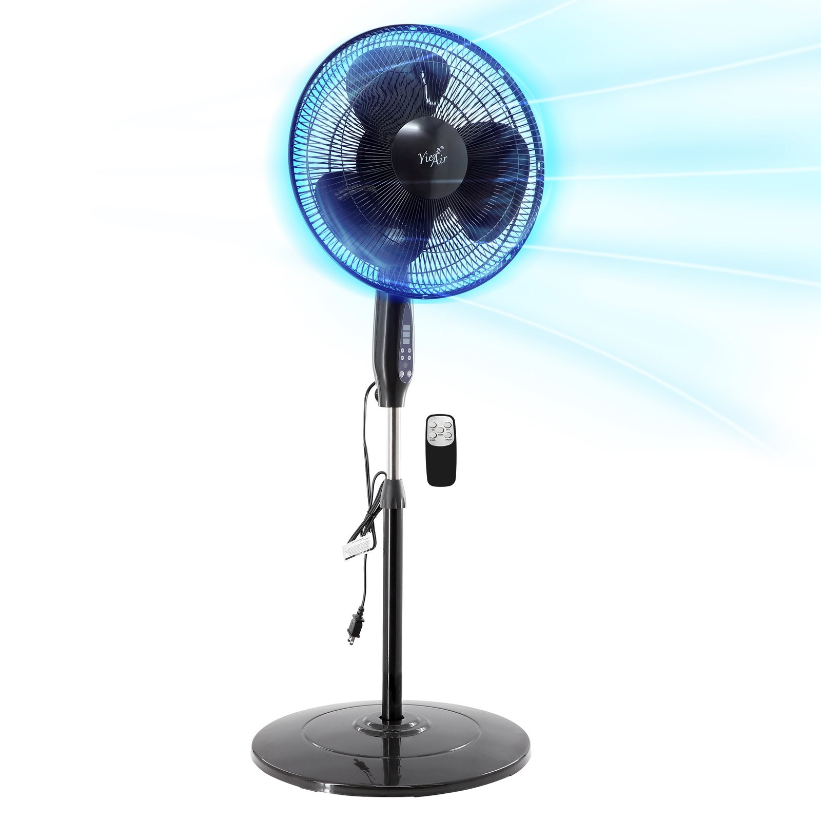 Vie Air 16 Inch 3 Speed Oscillating Stand Fan with Remote Control in Black