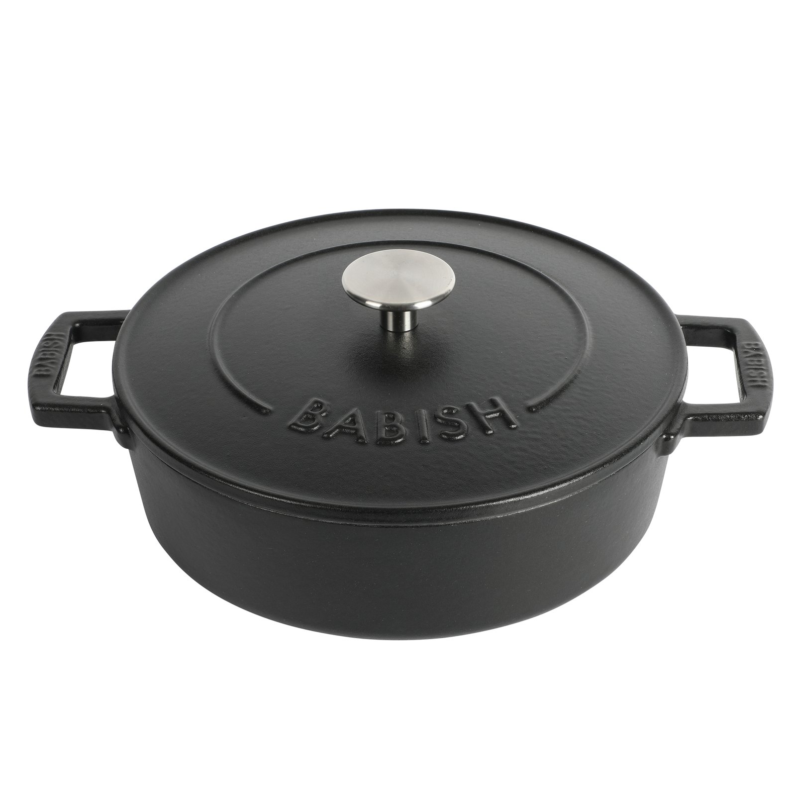 Babish 3 Quart Round Enameled Cast Iron Braiser Pan with Self-Basting Lid in Black