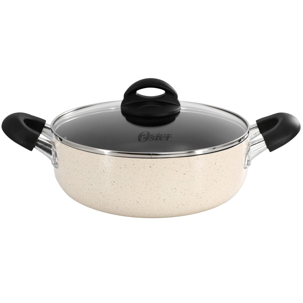 Oster Clairborne 3.6 Quart Nonstick Aluminum Caldero with Lid in Linen