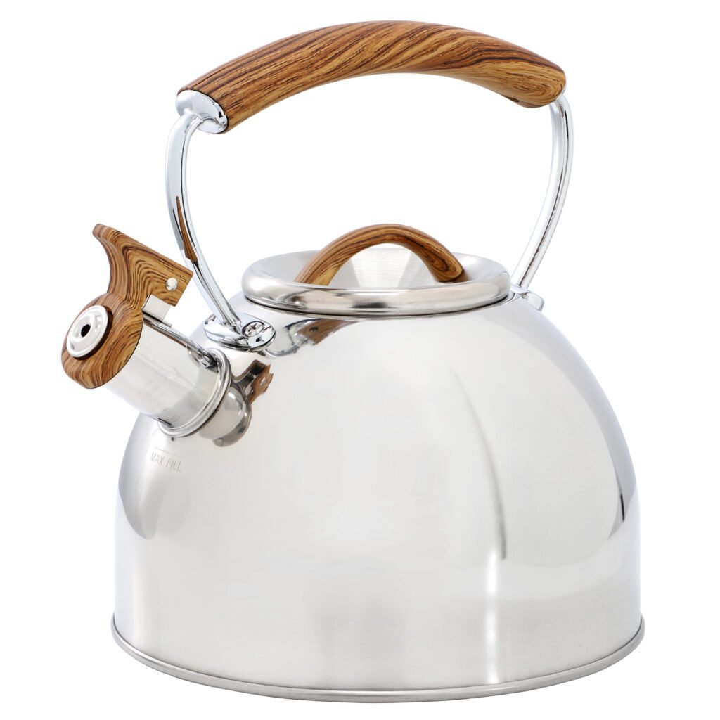 Mr. Coffee Fremont 2 Quart Mirror Polish Stainless Steel Whistling Tea Kettle