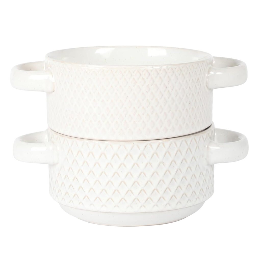 Gibson Elite Earlhart 2 Piece 6 Inch Ribbed Stoneware Soup Bowl Set with Handles in White