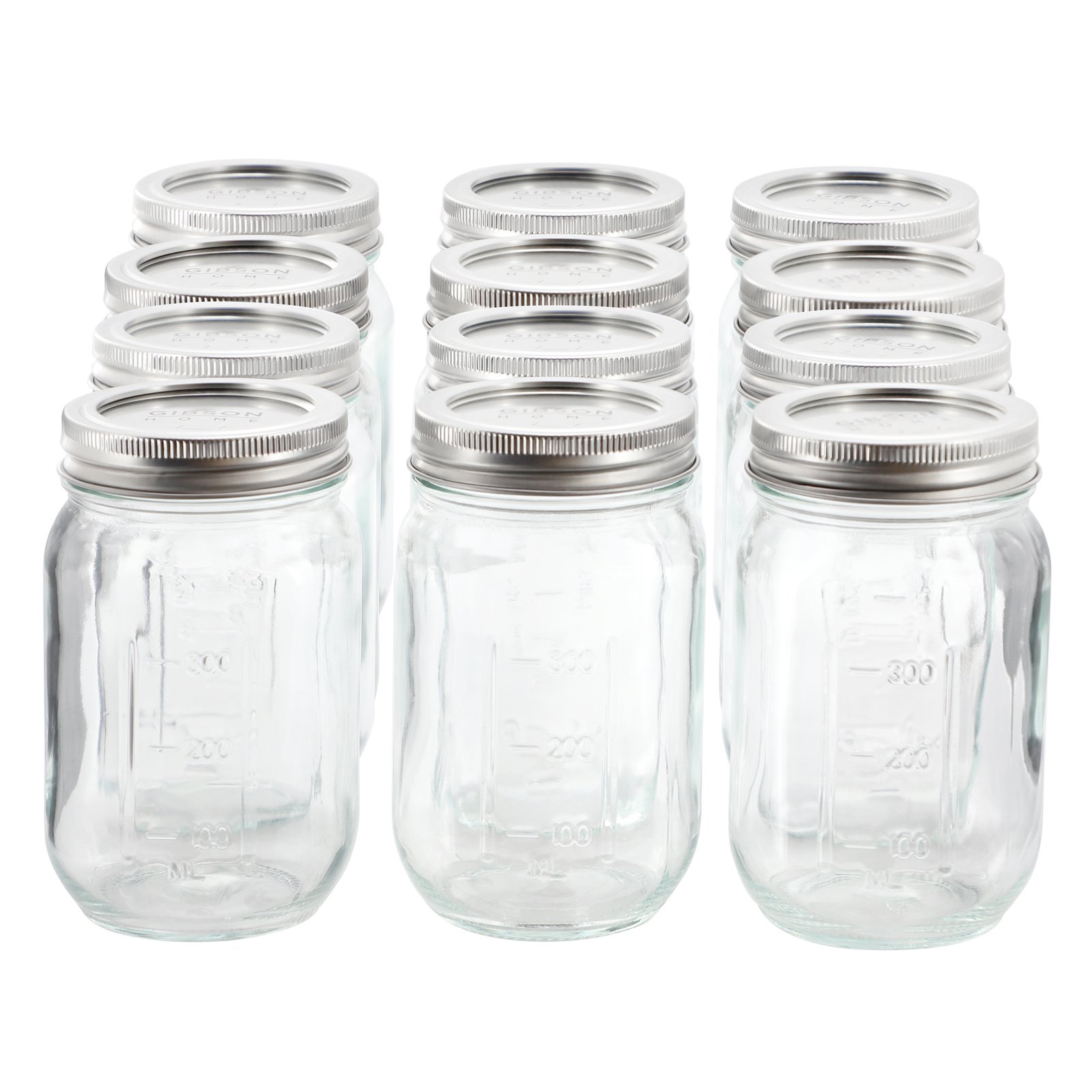 Gibson Home Market Preserves 12 Piece 16 Ounce Glass Canning jars with Lids and Bands