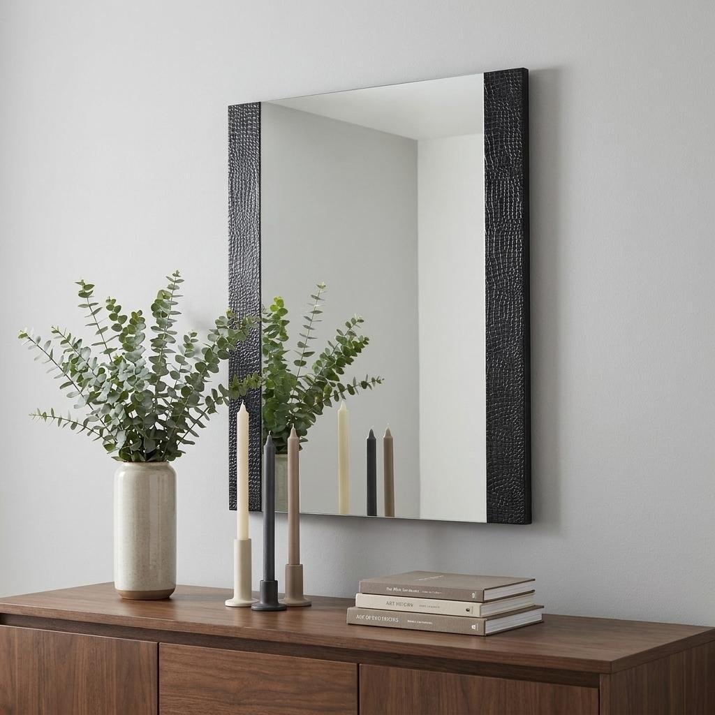 41" Black Faux Shagreen Partially Framed Accent Mirror