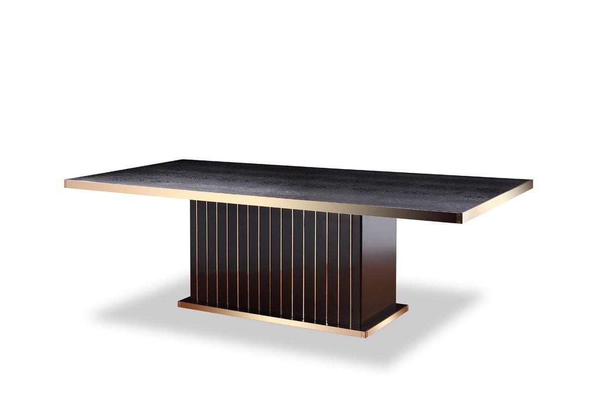 95" Black and Gold Wood Pedestal Base Dining Table - Image 6