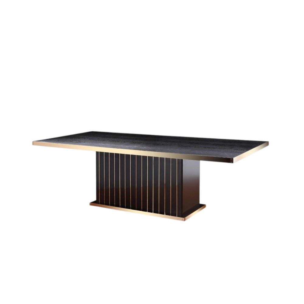 95" Black and Gold Wood Pedestal Base Dining Table - Image 2