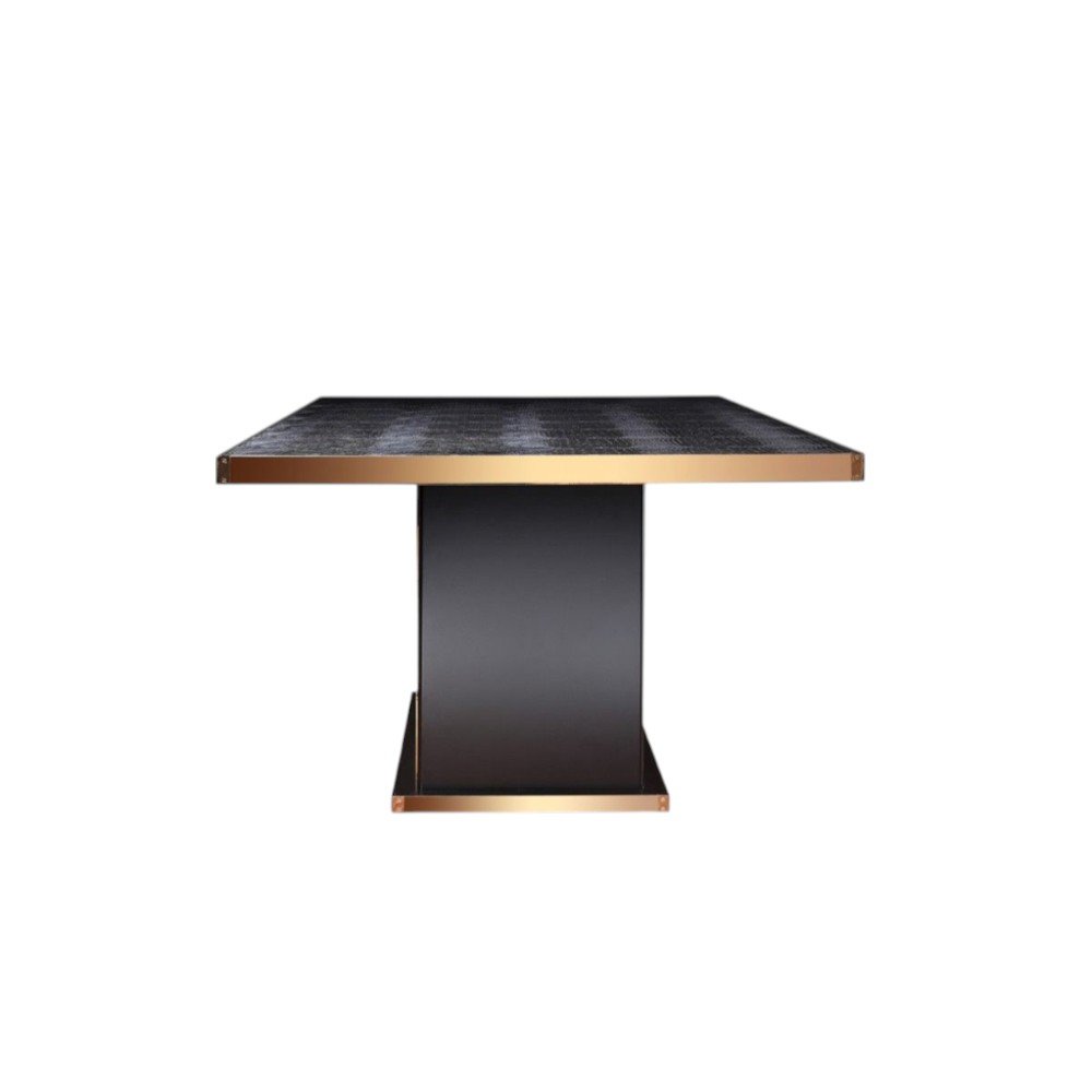 95" Black and Gold Wood Pedestal Base Dining Table - Image 4