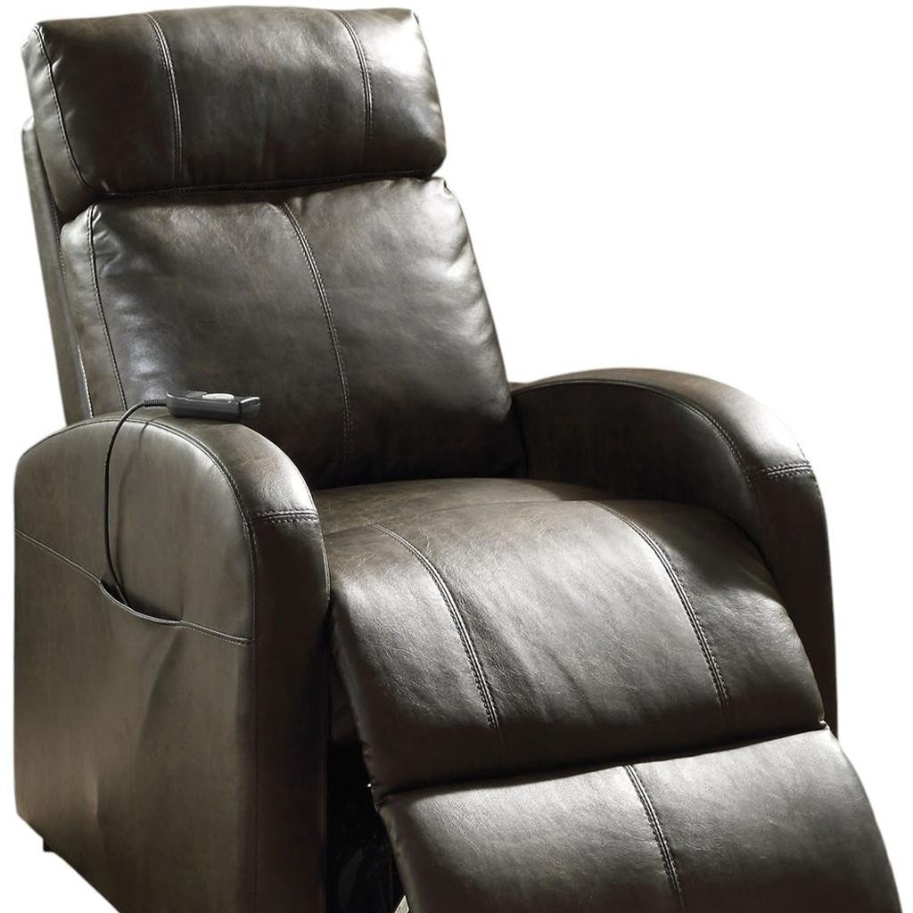 28" Gray Tufted Faux Leather Faux Leather Power Lift Assist Recliner - Image 4
