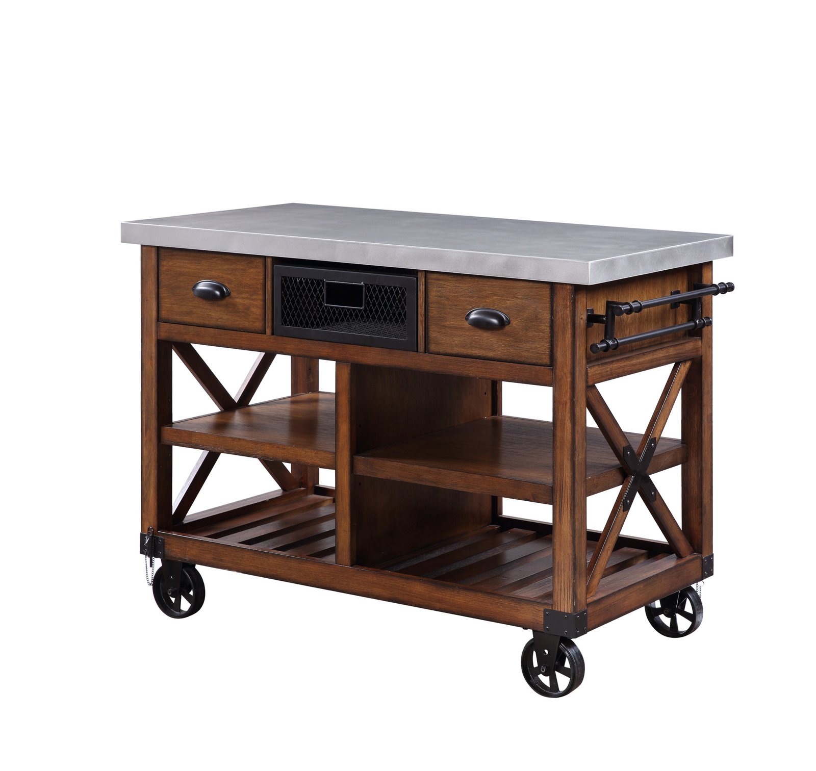 Brown And Silver 48" Rolling Kitchen Cart With Storage - Image 2