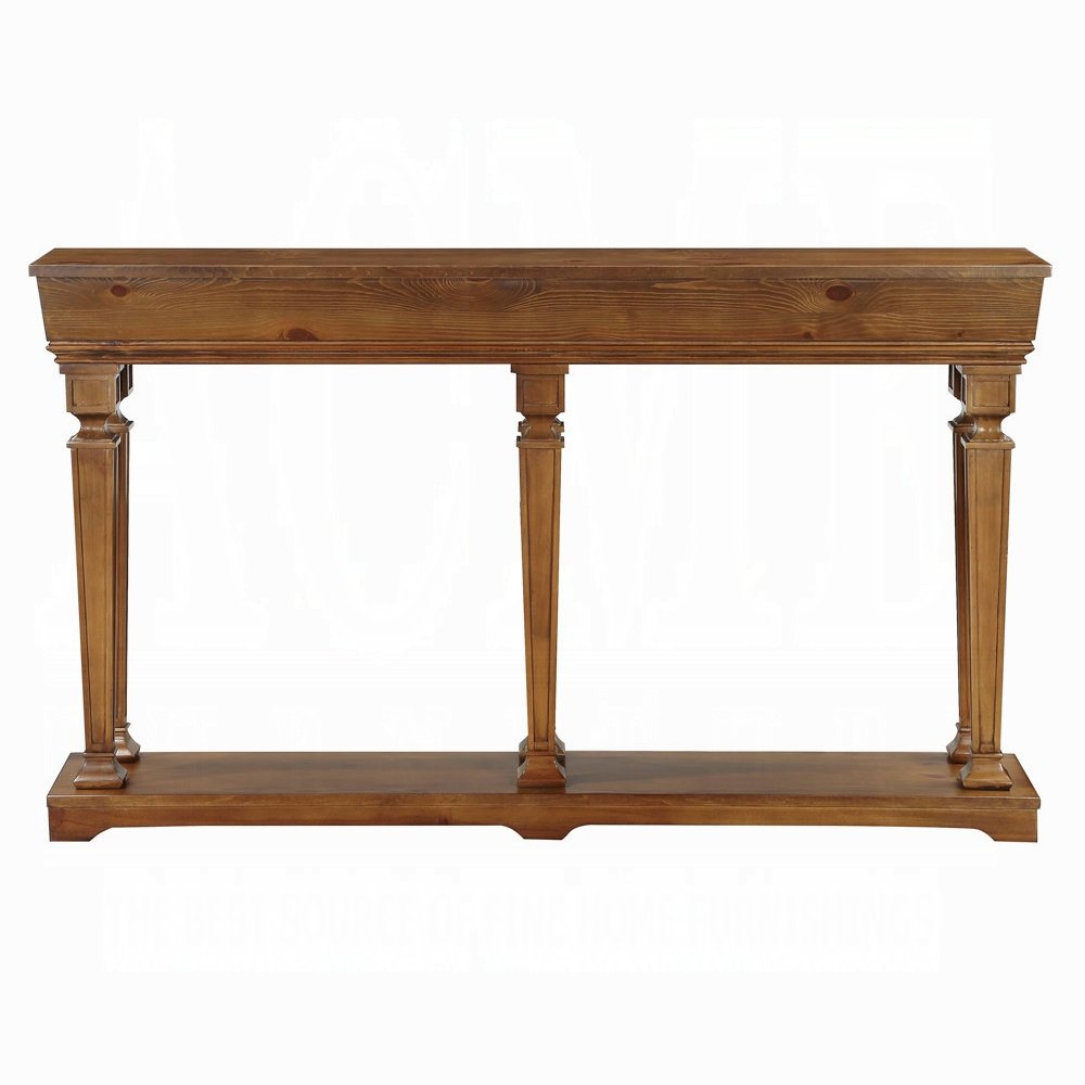 72" Oak Wood Floor Shelf Console Table With Shelf - Image 2