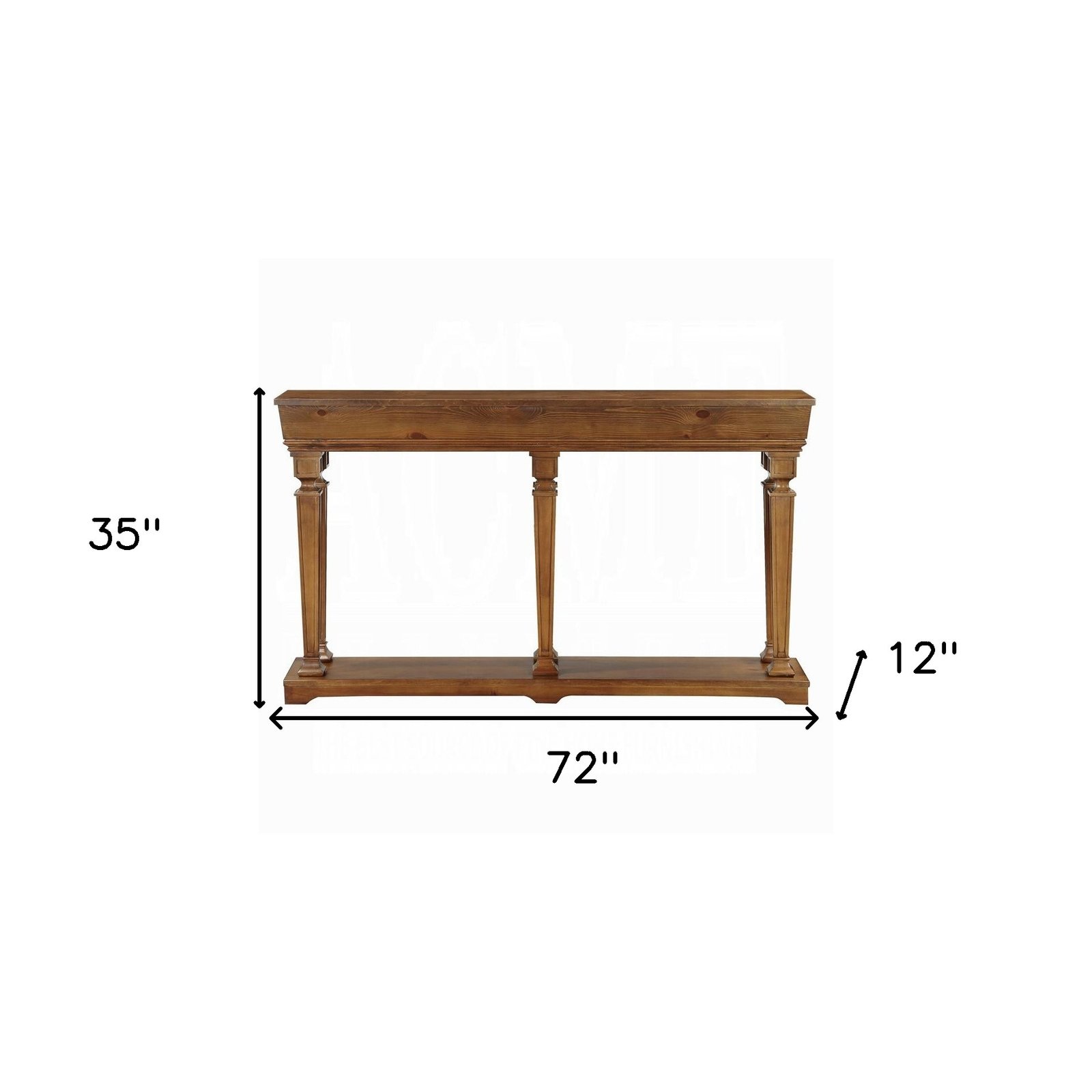 72" Oak Wood Floor Shelf Console Table With Shelf - Image 8