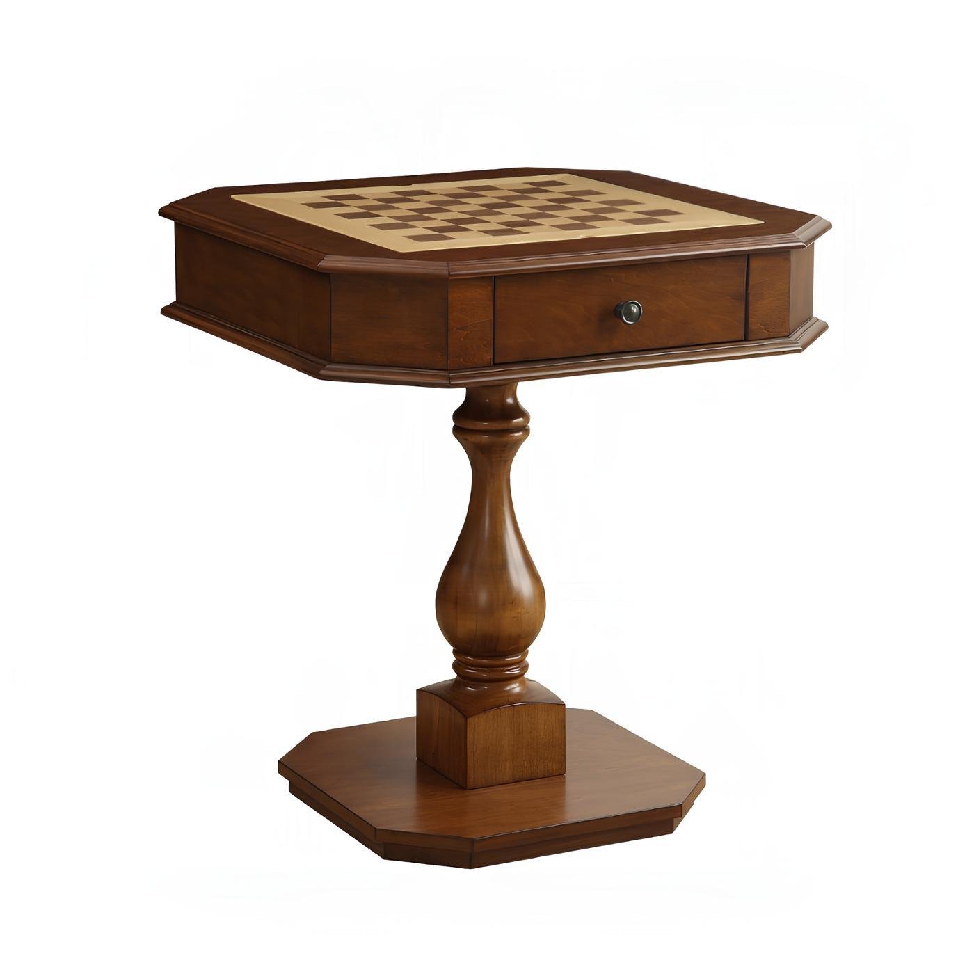28" Brown Cherry Octagonal Game Table With Drawer - Image 2
