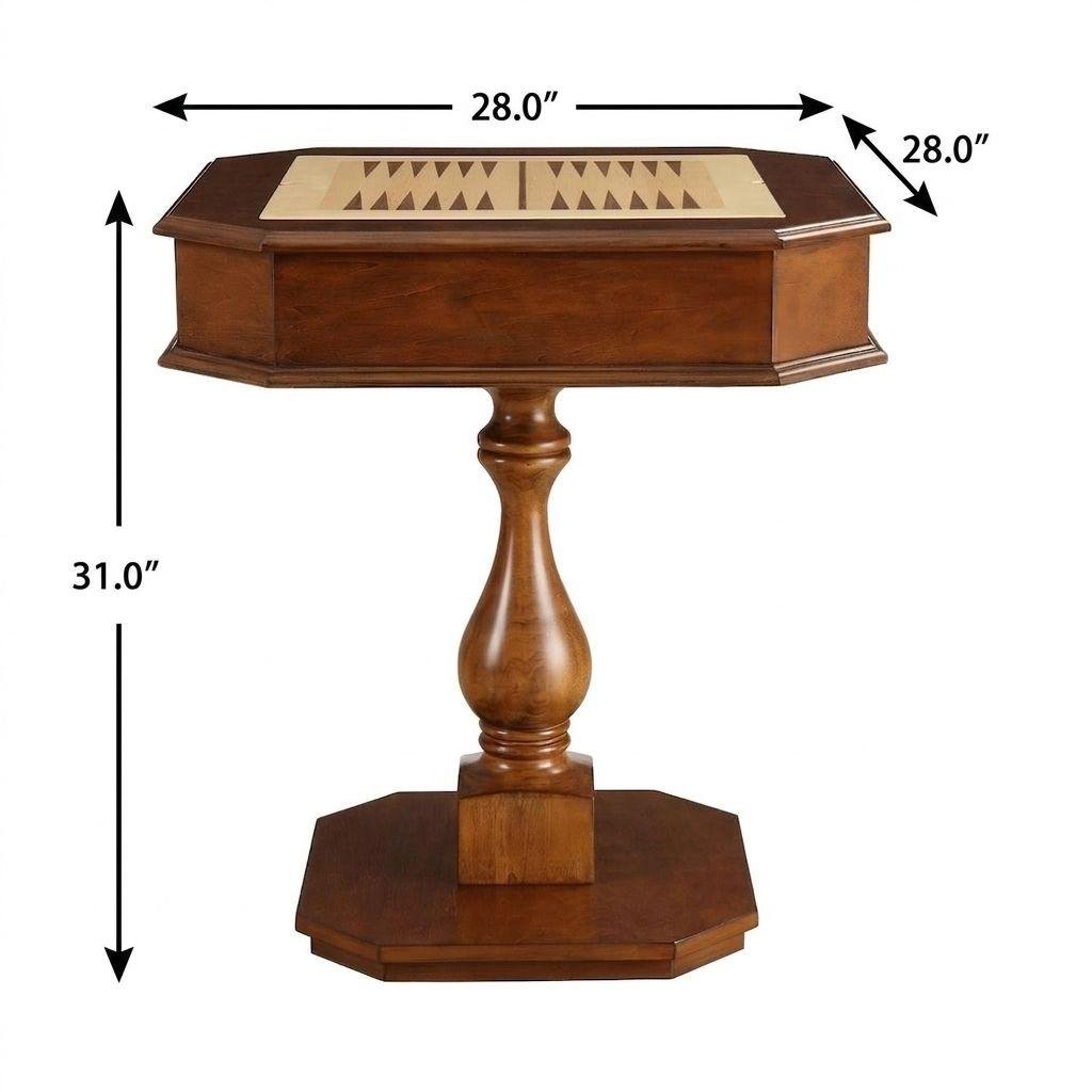 28" Brown Cherry Octagonal Game Table With Drawer - Image 7