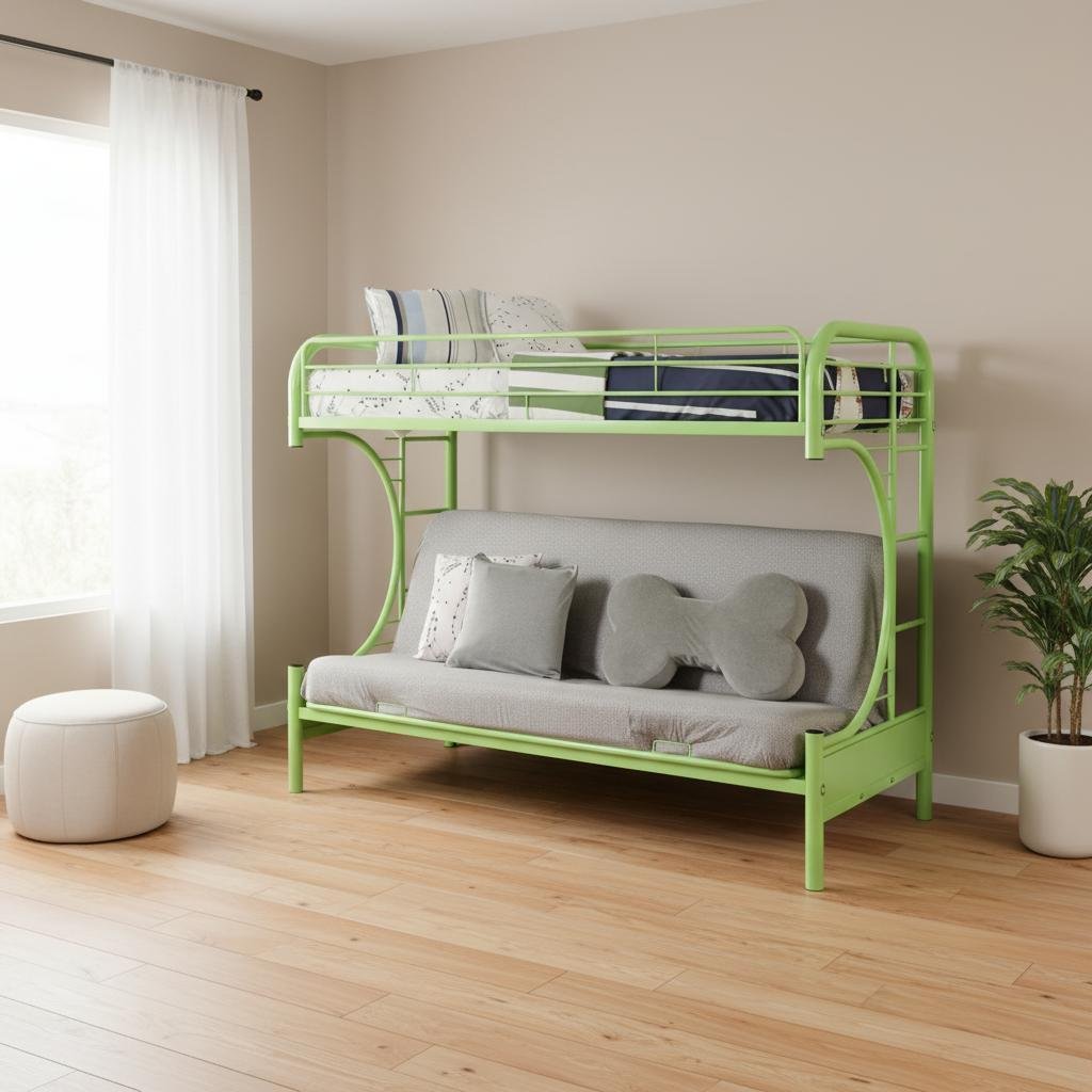 78" X 41" X 65" Twin Over Full Green Metal Tube Futon Bunk Bed