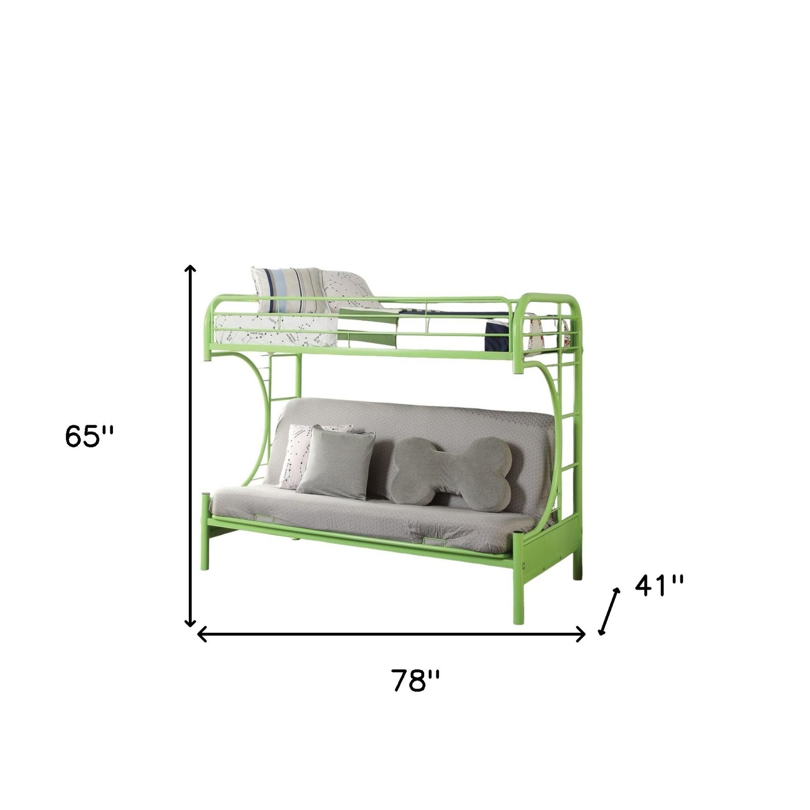 78" X 41" X 65" Twin Over Full Green Metal Tube Futon Bunk Bed - Image 5