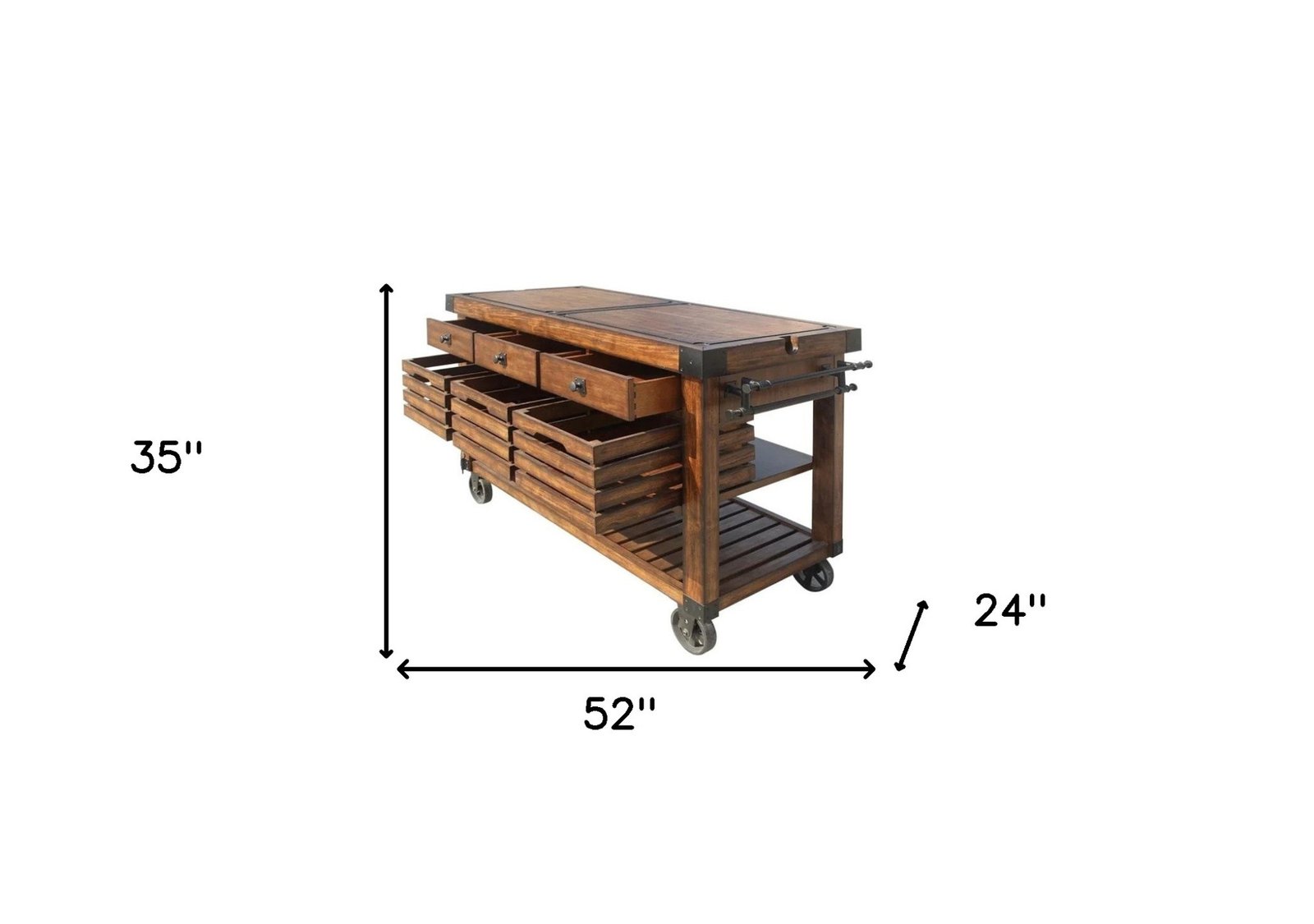 Brown 52" Rolling Kitchen Cart With Storage - Image 6