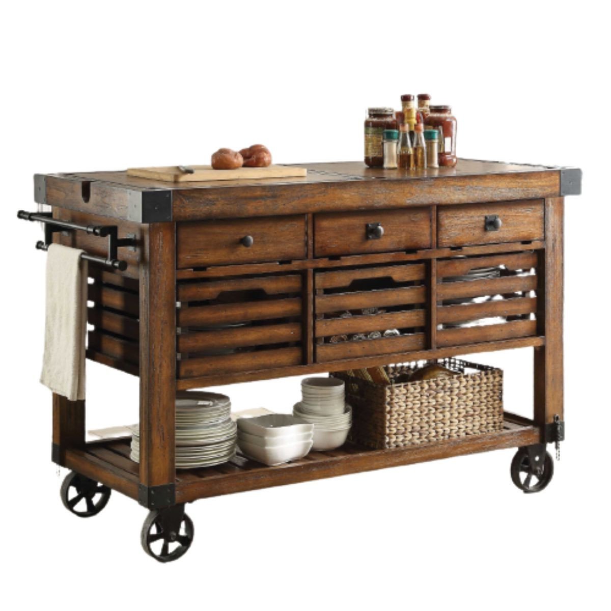 Brown 52" Rolling Kitchen Cart With Storage - Image 4