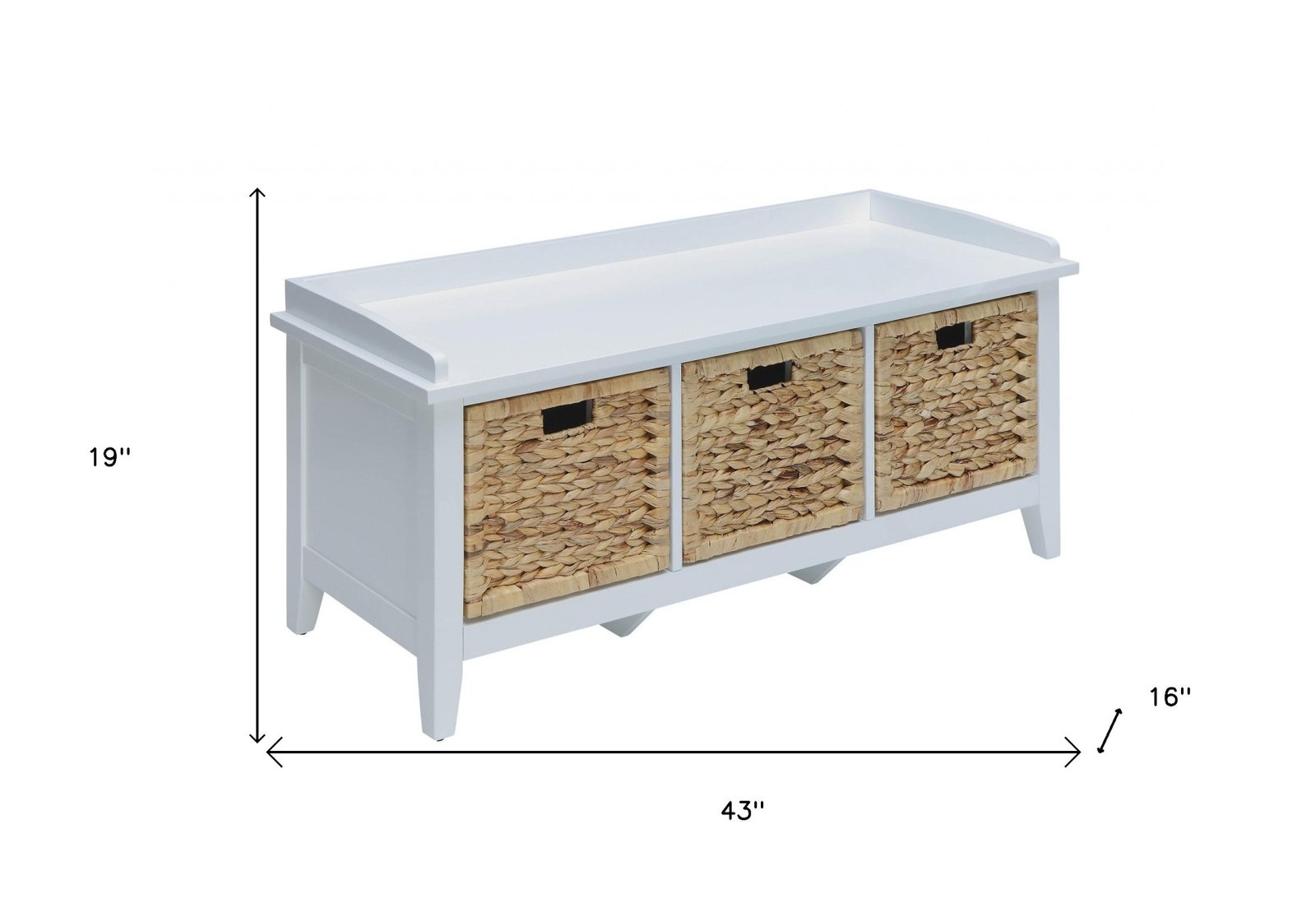 43" White Solid Wood Storage Bench With Baskets - Image 5
