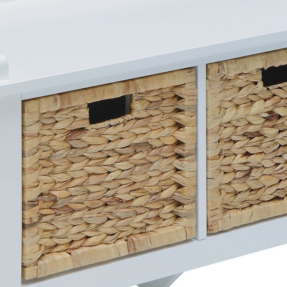 43" White Solid Wood Storage Bench With Baskets - Image 3