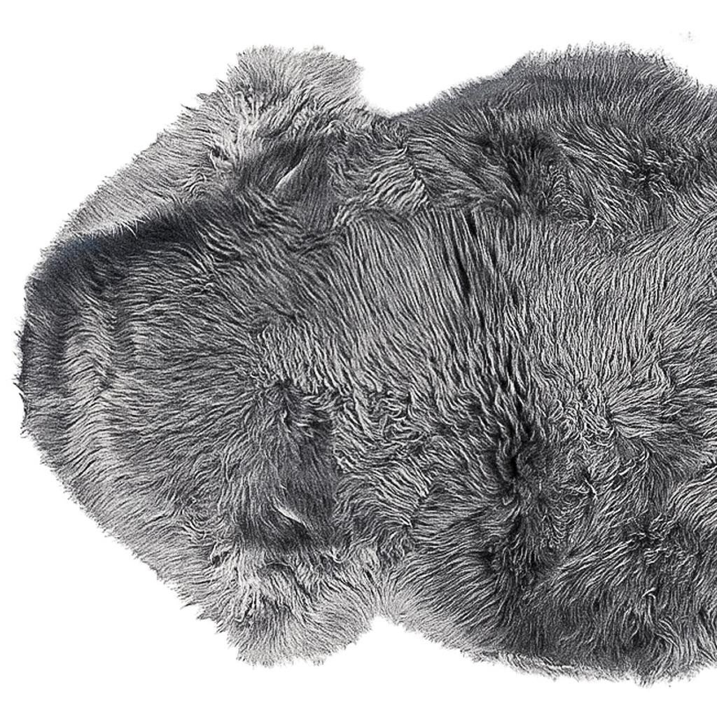 6' Gray Genuine Sheepskin Animal Print Shag Area Rug - Image 3