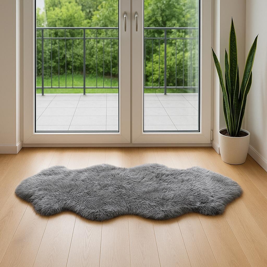 6' Gray Genuine Sheepskin Animal Print Shag Area Rug