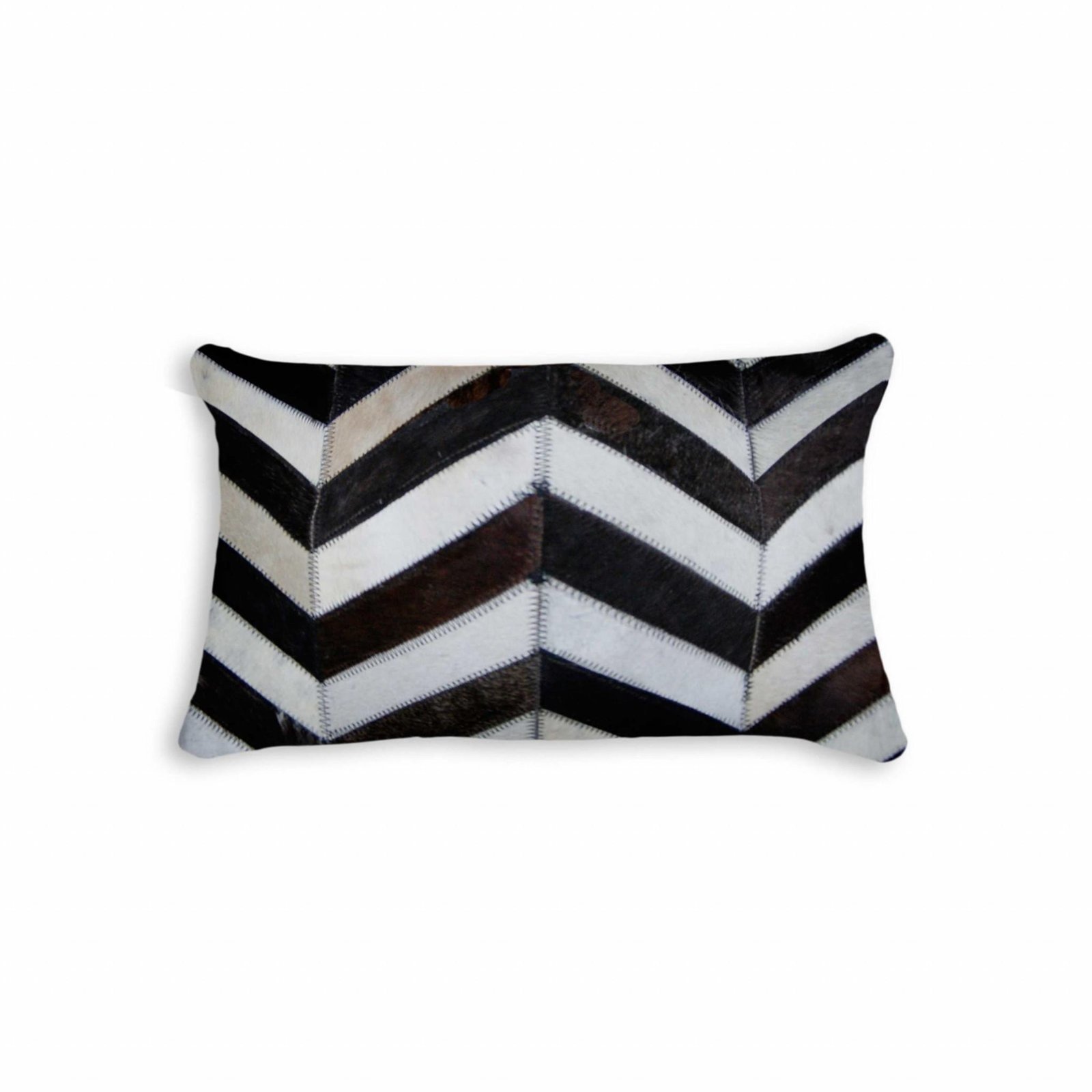 12" X 20" Chocolate Brown and Off White Chevron Cowhide Throw Pillow - Image 2