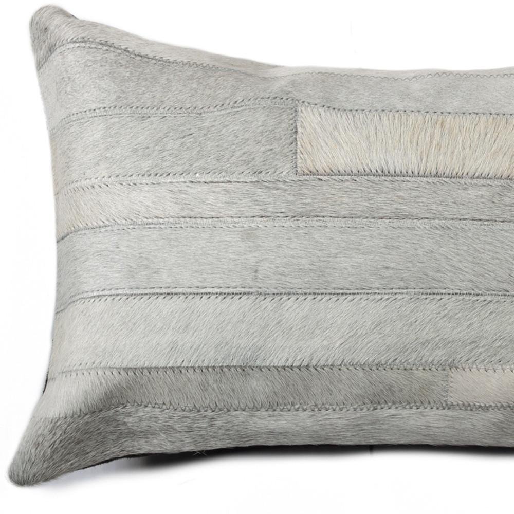 12" X 20" Gray Cowhide Throw Pillow - Image 3