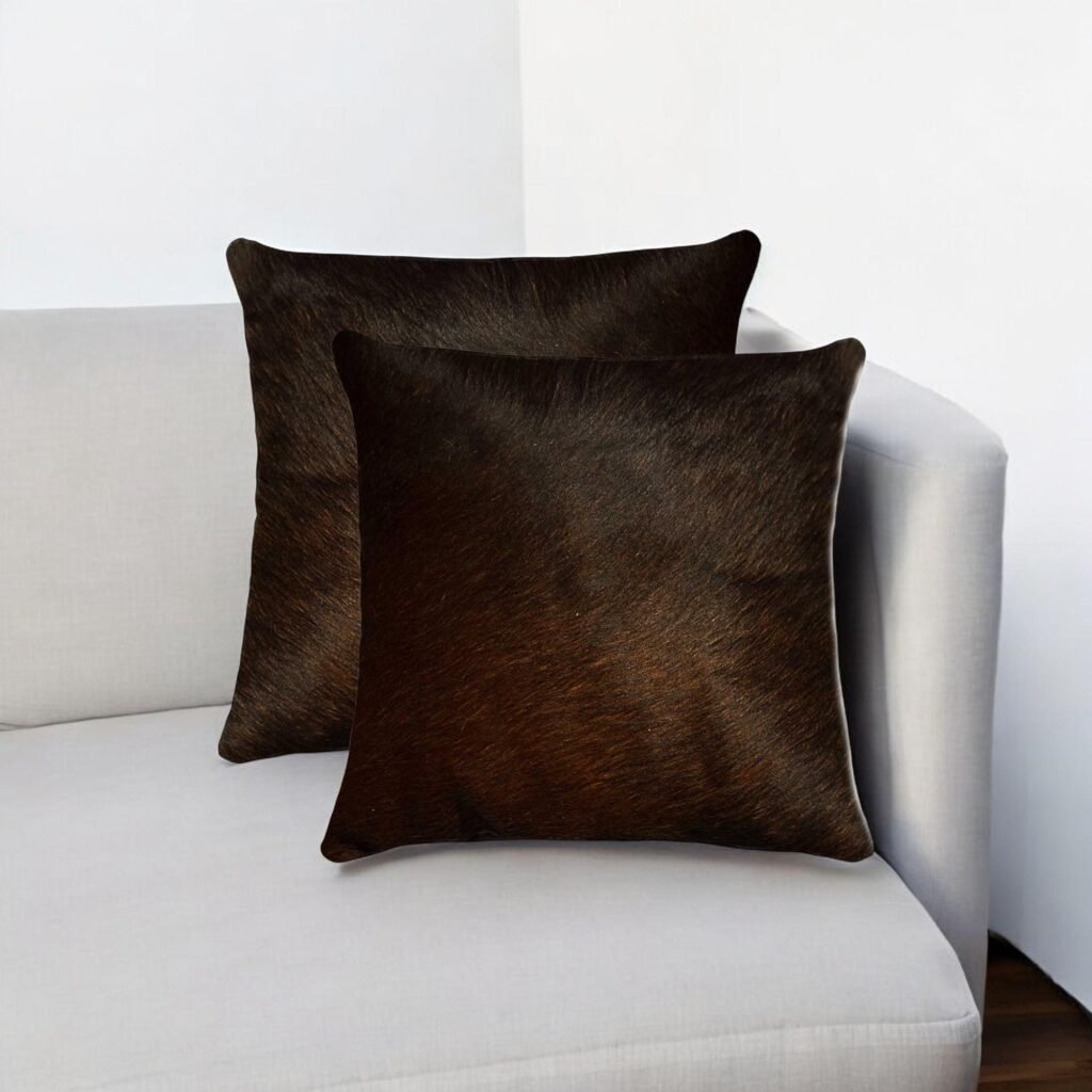 Set of Two 18" Chocolate Cowhide Throw Pillows