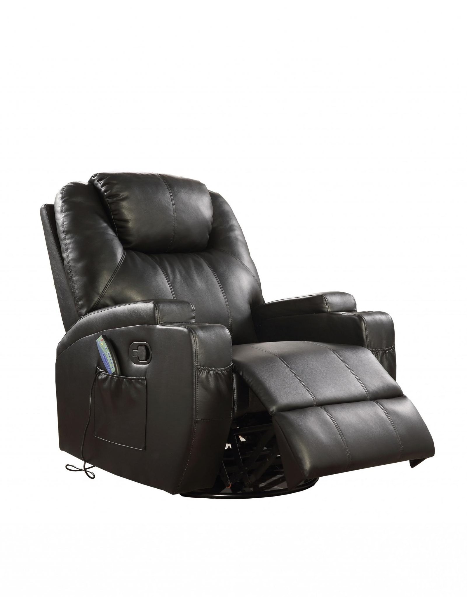 34" Black Leather Match Power Heated Massage Recliner - Image 2