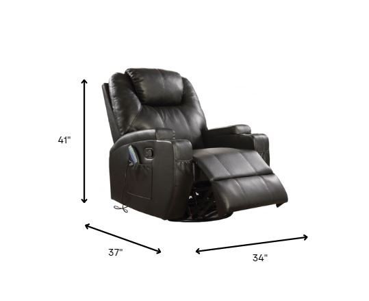 34" Black Leather Match Power Heated Massage Recliner - Image 5