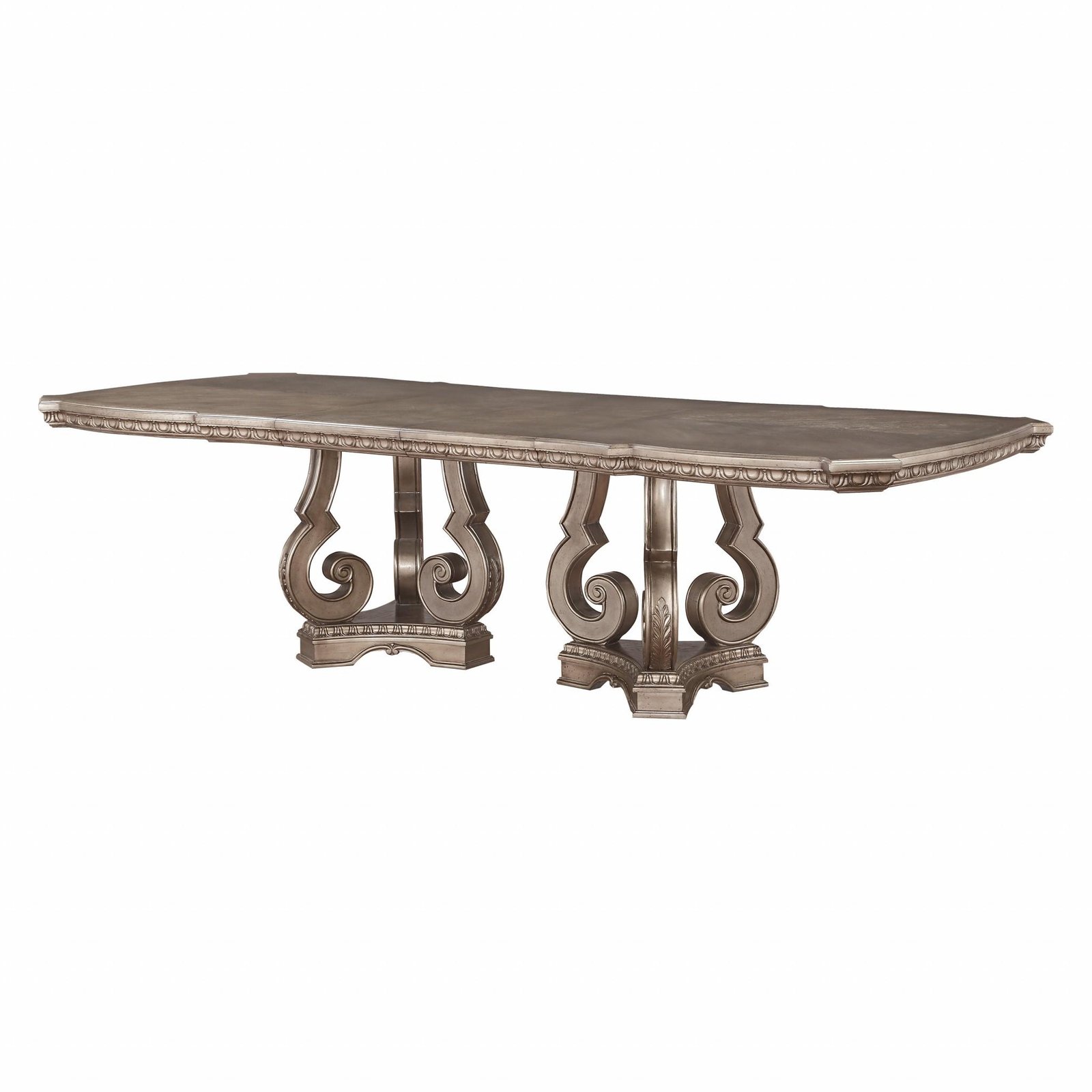 76" Champagne Solid Wood Double Pedestal Base Dining Table - Image 2