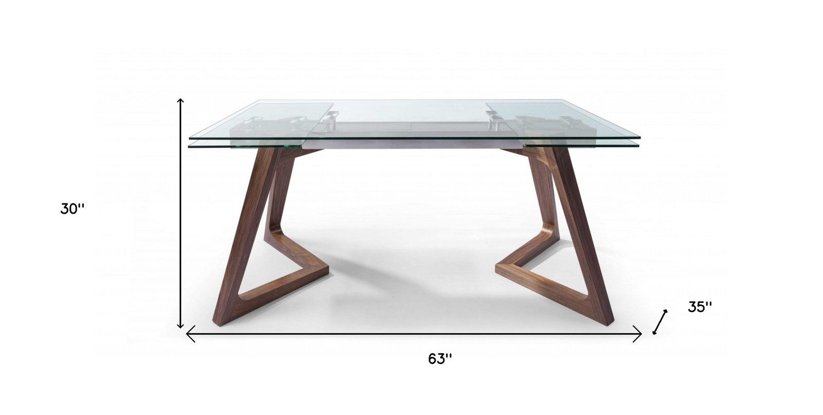 63" Clear and Brown Glass and Solid Wood Self-Storing Leaf Dining Table - Image 6