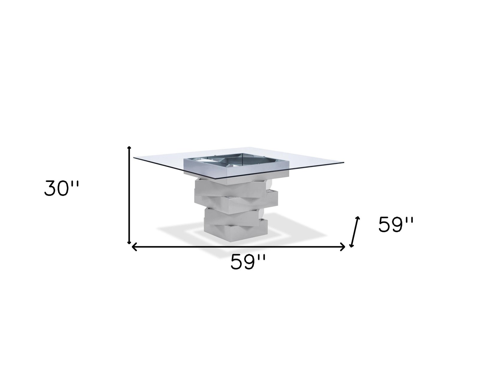 59" Clear And Gray Square Glass And Solid Wood Pedestal Base Dining Table - Image 6