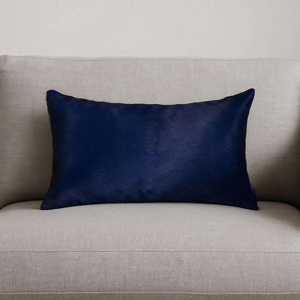 12" X 20" Navy Cowhide Throw Pillow