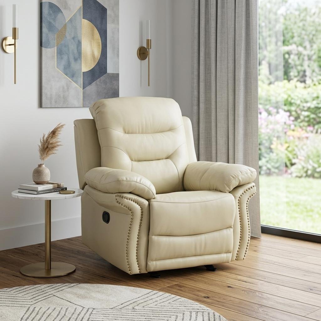 41" Beige Leather Match Manual Gliding Recliner