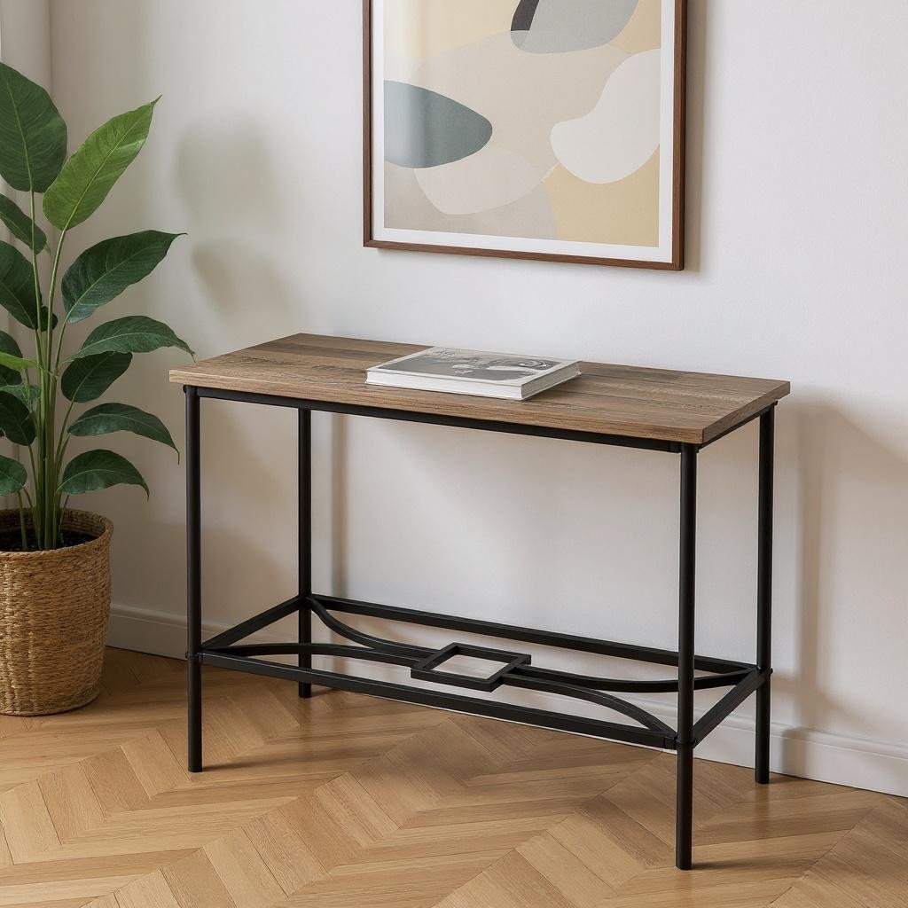 24" Taupe And Black Console Table With Storage
