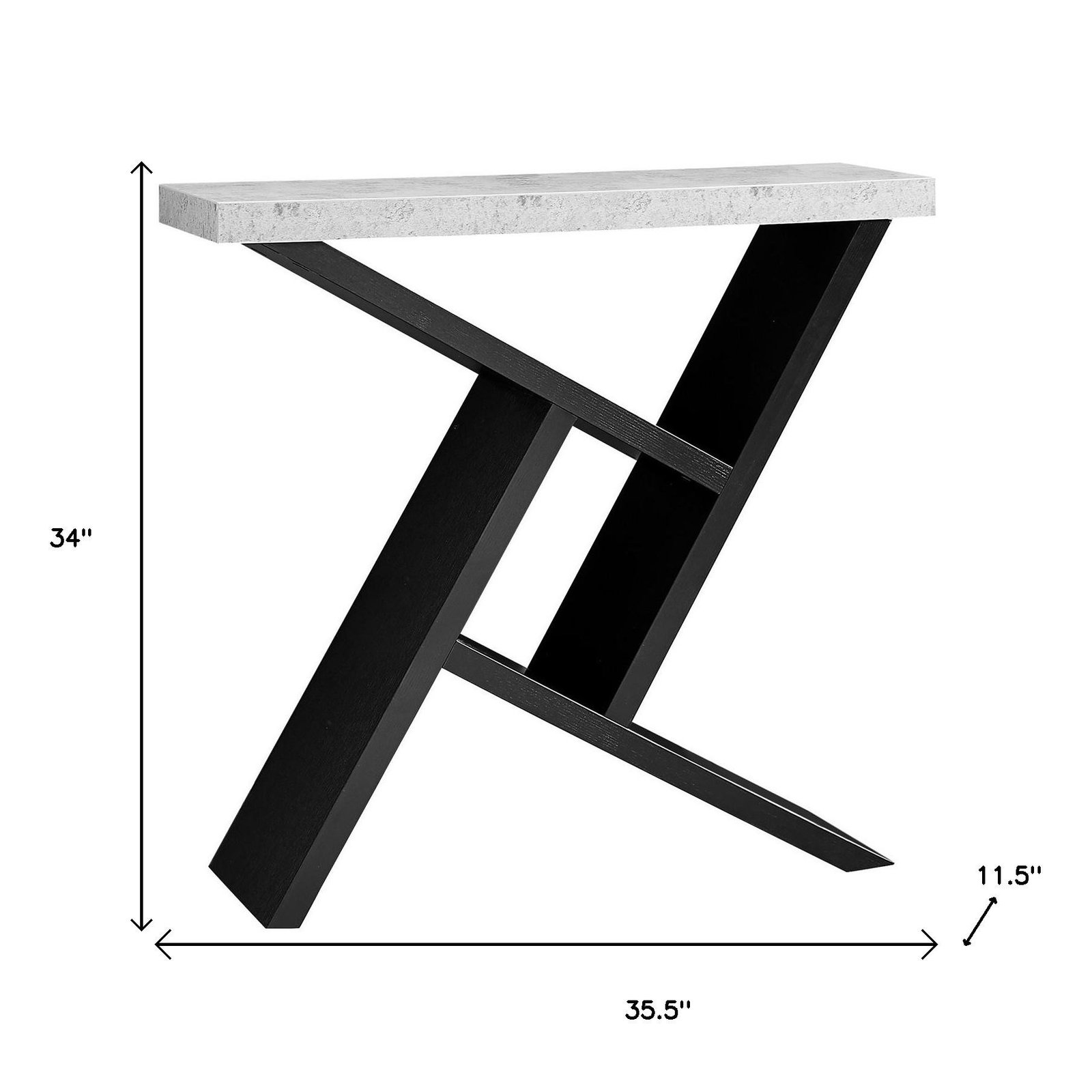 36" Gray and Black Abstract Console Table With Shelves - Image 8