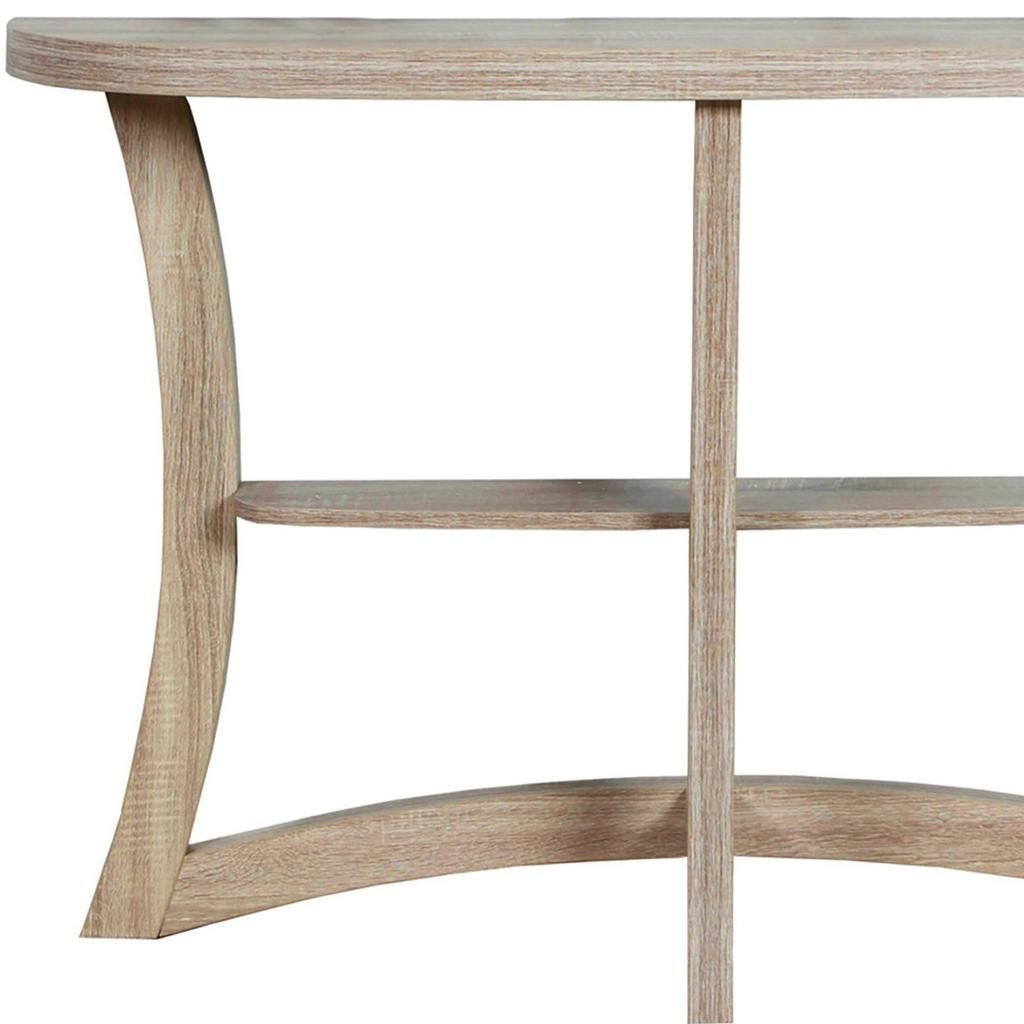 47" Taupe Half Moon Three Leg Console Table With Shelves - Image 4