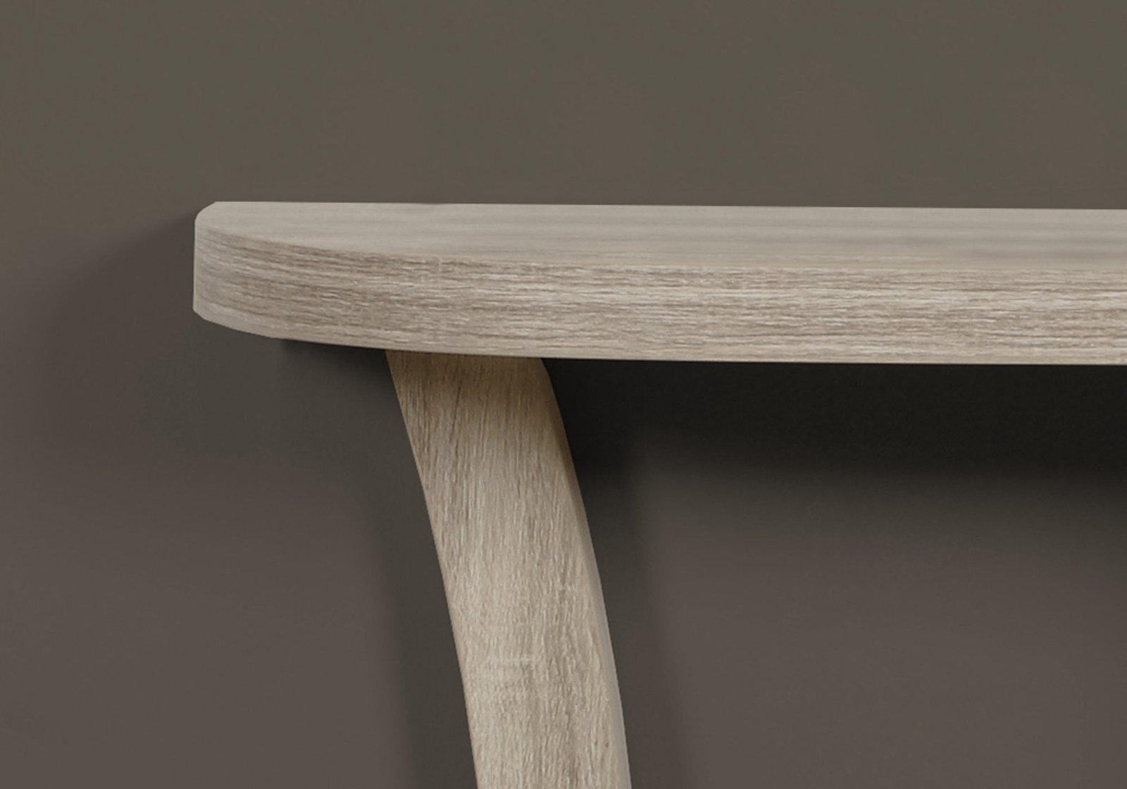 47" Taupe Half Moon Three Leg Console Table With Shelves - Image 6