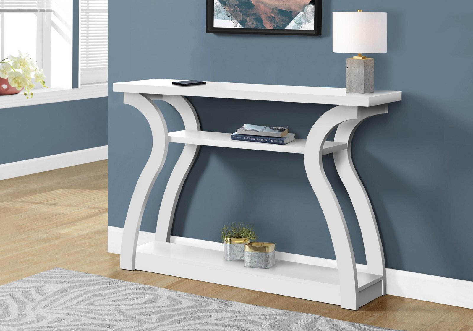 47" White Floor Shelf Console Table With Shelves - Image 7