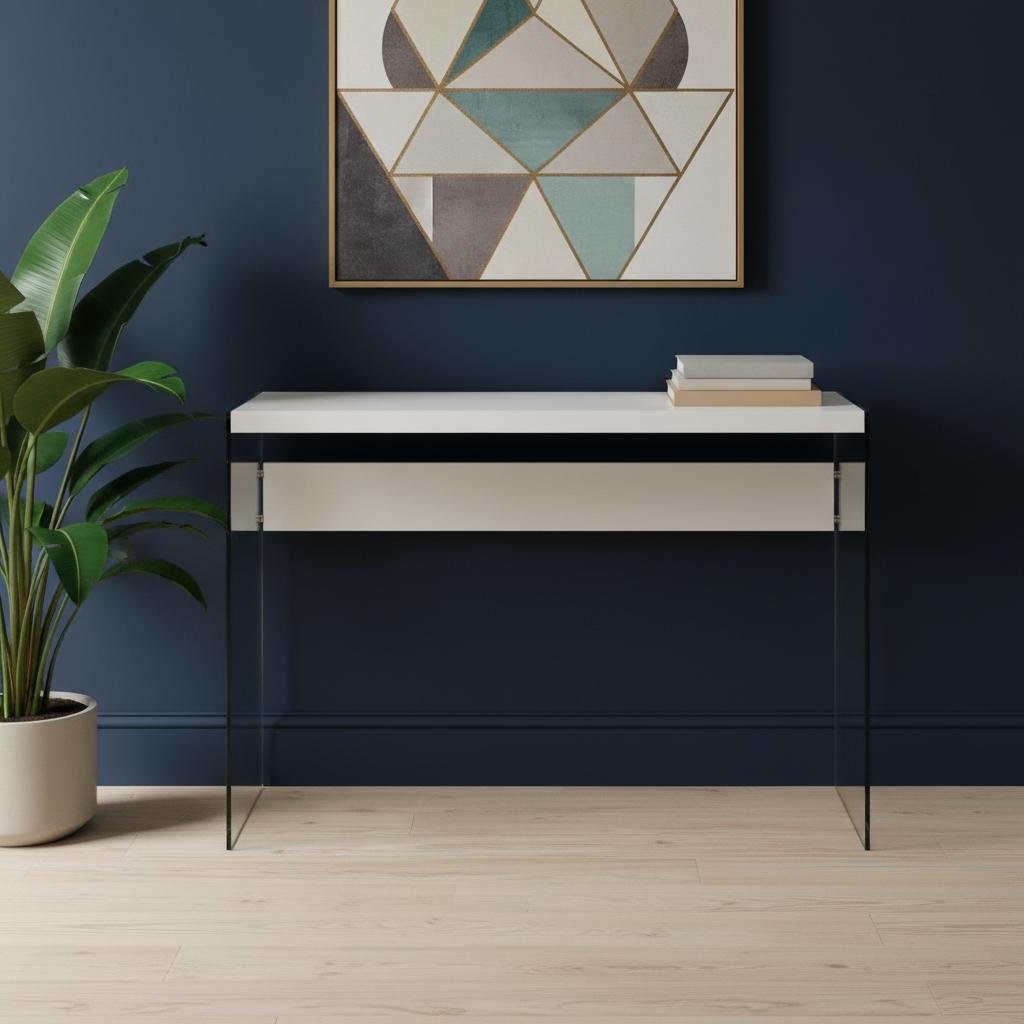 44" White and Clear Solid Console Table