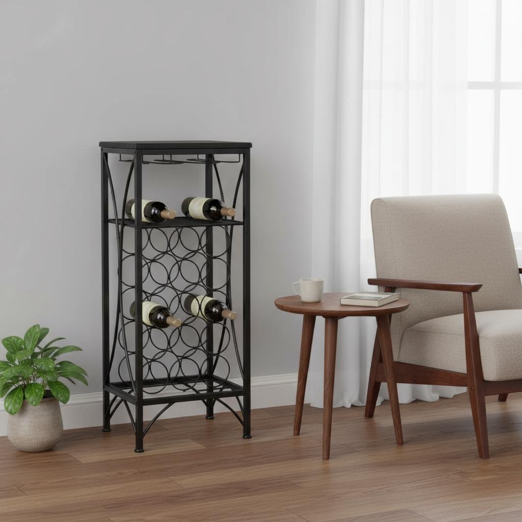 41" Black Stainless Steel Wine Rack