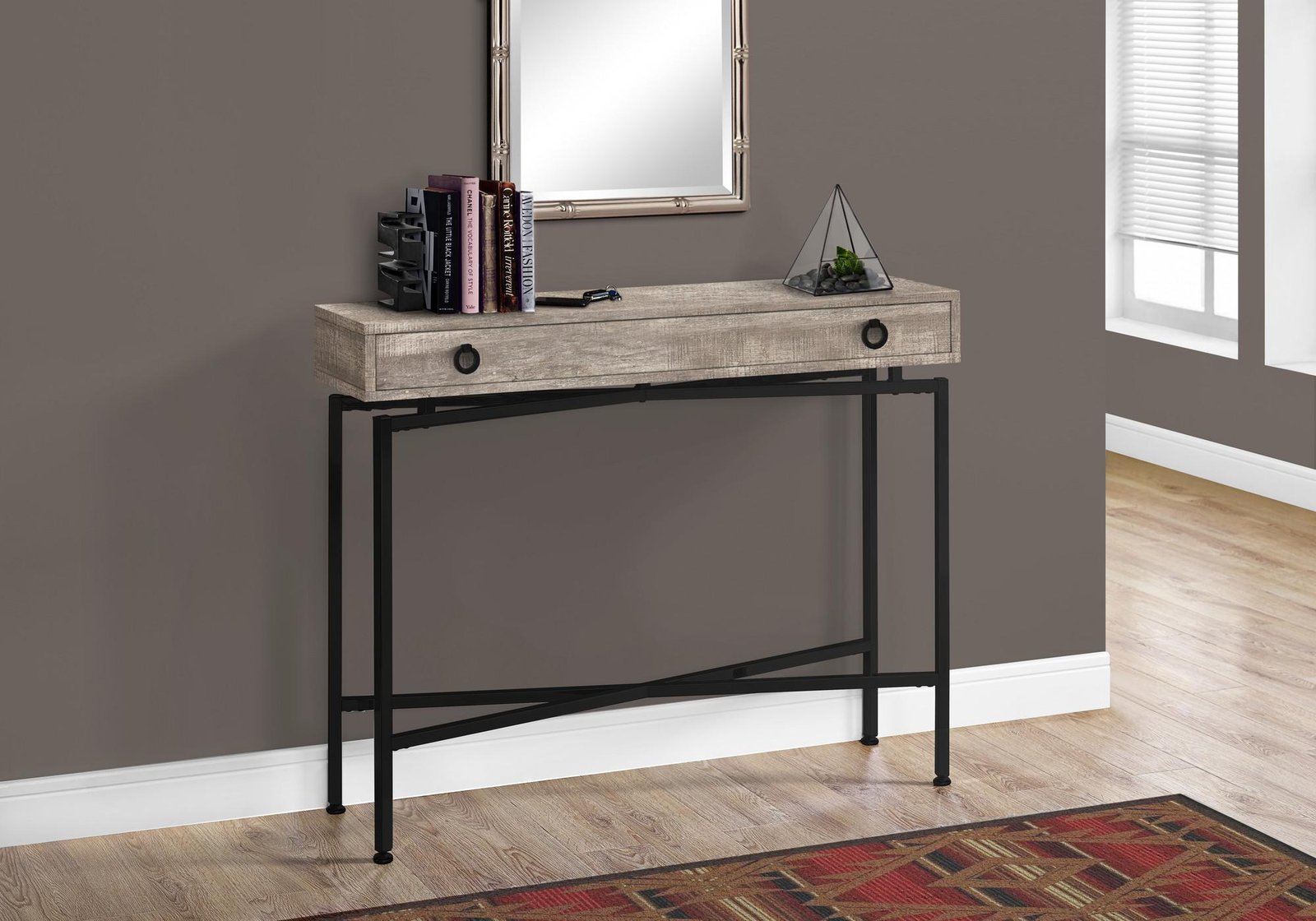 43" Taupe And Black Cross Leg Console Table - Image 5