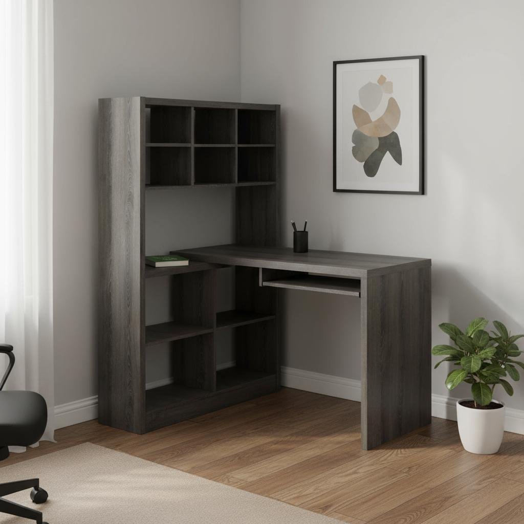 38" Taupe L Shape Computer Desk