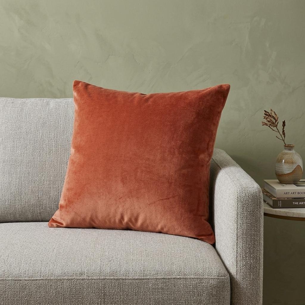 18" X 7" X 18" Transitional Orange Solid Pillow Cover With Poly Insert