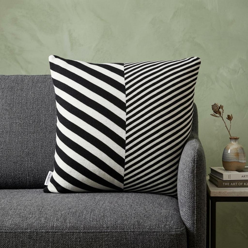 18" X 5" X 18" Transitional White & Black Pillow Cover With Poly Insert