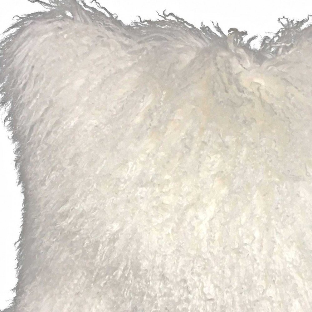 20" Bright White Genuine Tibetan Lamb Fur Pillow With Microsuede Backing - Image 4
