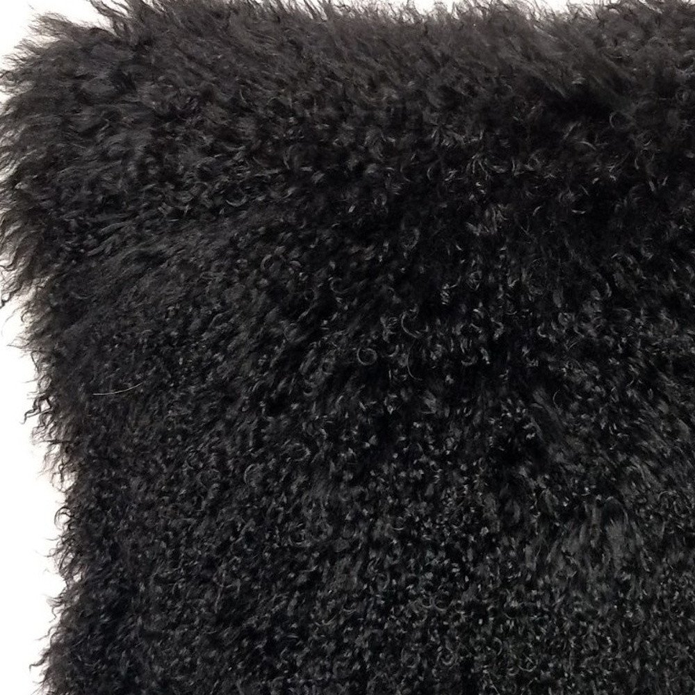 20" Black Genuine Tibetan Lamb Fur Pillow With Microsuede Backing - Image 3