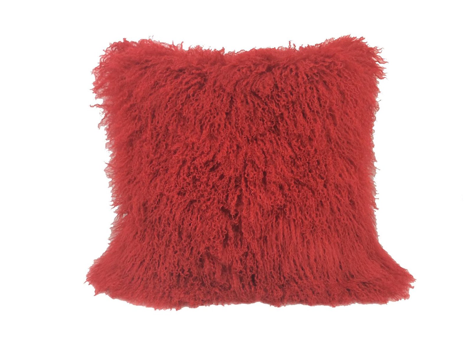20" Red Genuine Tibetan Lamb Fur Pillow With Microsuede Backing - Image 2