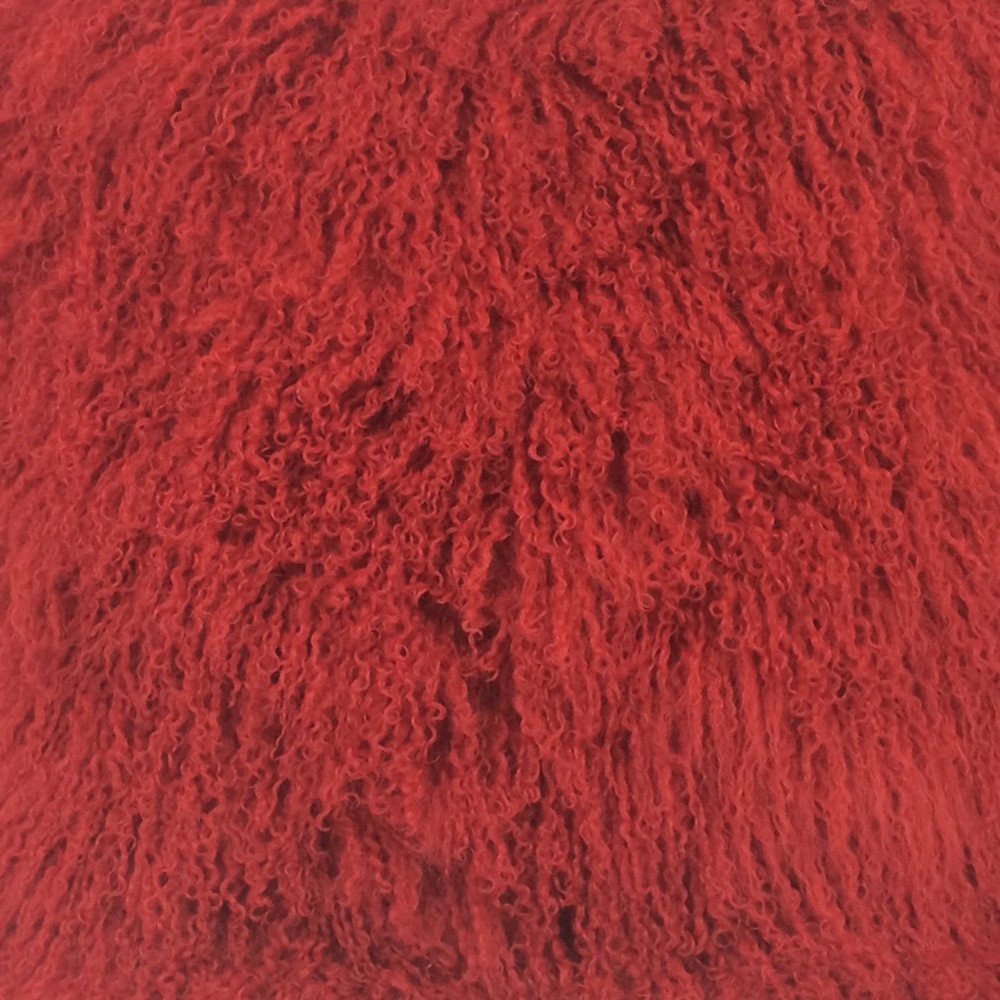 20" Red Genuine Tibetan Lamb Fur Pillow With Microsuede Backing - Image 3